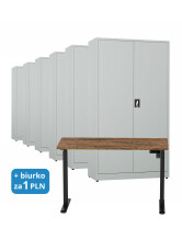 6x Biurowa szafa metalowa na dokumenty, 1950x1000x435 mm, szara + 1x Biurko z elektryczną regulacją wysokości, orzech/czarne za 1 zł - TechViking