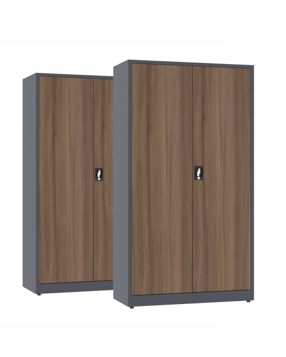 2x Biurowa szafa metalowa na dokumenty, 1950x1000x435 mm, NATURAL: grafitowa/orzech - TechViking