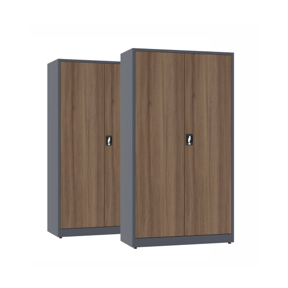 2x Biurowa szafa metalowa na dokumenty, 1950x1000x435 mm, NATURAL: grafitowa/orzech - TechViking #1