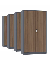 4x Biurowa szafa metalowa na dokumenty, 1950x1000x435 mm, NATURAL: grafitowa/orzech - TechViking