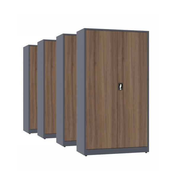 4x Biurowa szafa metalowa na dokumenty, 1950x1000x435 mm, NATURAL: grafitowa/orzech - TechViking #1