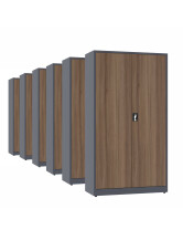 6x Biurowa szafa metalowa na dokumenty, 1950x1000x435 mm, NATURAL: grafitowa/orzech - TechViking