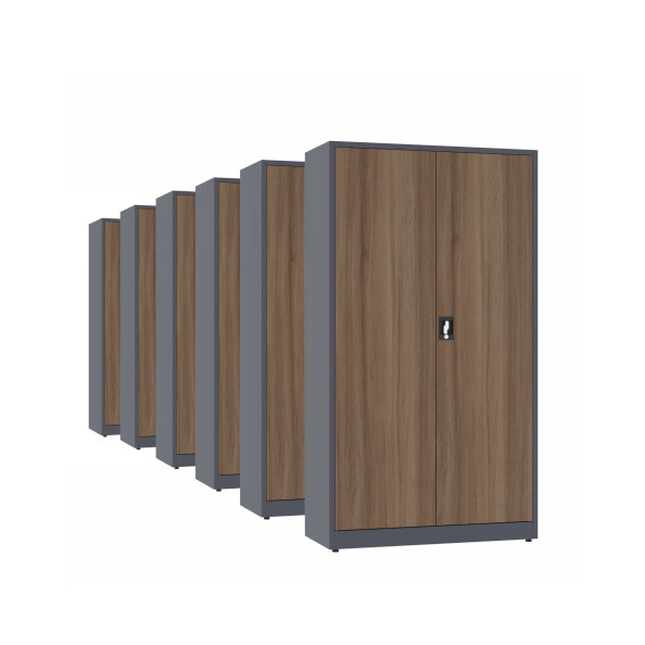6x Biurowa szafa metalowa na dokumenty, 1950x1000x435 mm, NATURAL: grafitowa/orzech - TechViking #1