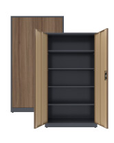 2x Biurowa szafa metalowa na dokumenty, 1950x1000x435 mm, NATURAL: grafitowa/orzech - TechViking