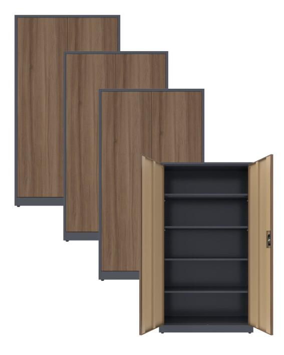 4x Biurowa szafa metalowa na dokumenty, 1950x1000x435 mm, NATURAL: grafitowa/orzech - TechViking