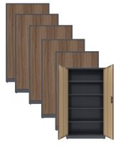 6x Biurowa szafa metalowa na dokumenty, 1950x1000x435 mm, NATURAL: grafitowa/orzech - TechViking