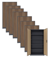 8x Biurowa szafa metalowa na dokumenty, 1950x1000x435 mm, NATURAL: grafitowa/orzech - TechViking