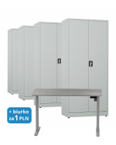 4x Biurowa szafa metalowa na dokumenty, 1950x800x435 mm, szara + 1x Biurko z elektryczną regulacją wysokości, szare za 1 zł - TechViking