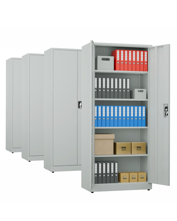 4x Biurowa szafa metalowa na dokumenty, 1950x800x435 mm, szara - TechViking