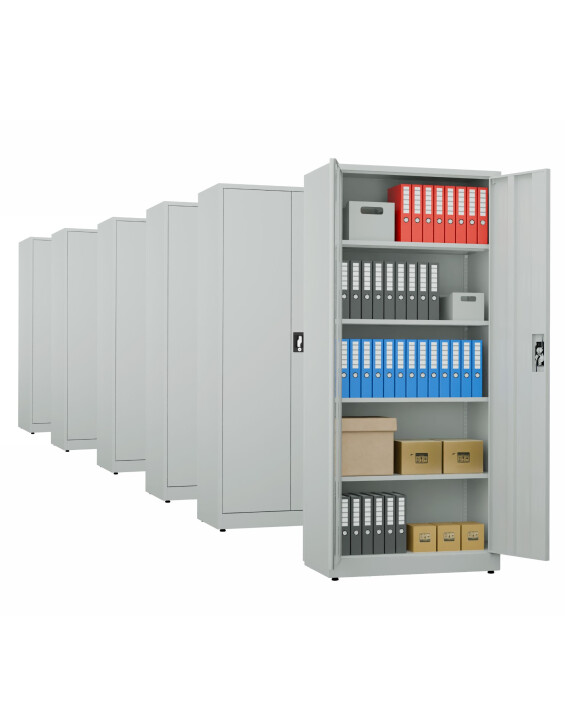 6x Biurowa szafa metalowa na dokumenty, 1950x800x435 mm, szara - TechViking