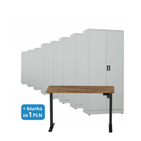 8x Biurowa szafa metalowa na dokumenty, 1950x800x435 mm, szara + 1x Biurko z elektryczną regulacją wysokości, orzech/czarne za 1 zł - TechViking #1