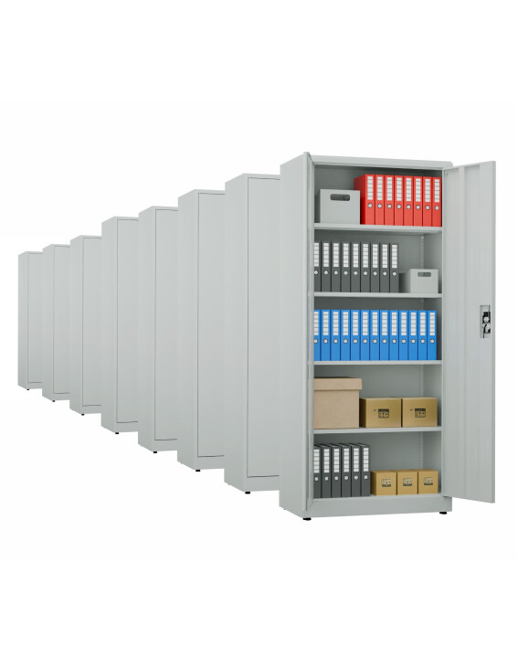 8x Biurowa szafa metalowa na dokumenty, 1950x800x435 mm, szara - TechViking