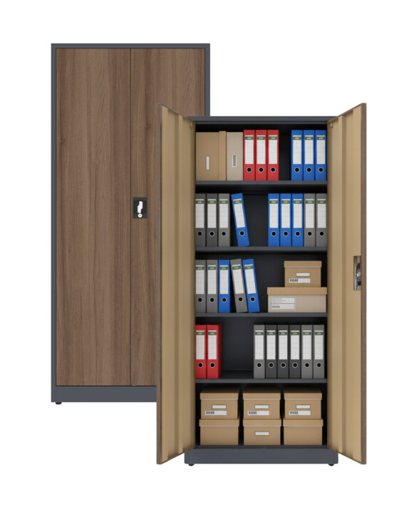 2x Biurowa szafa metalowa na dokumenty, 1950x800x435 mm, NATURAL: grafitowa/orzech - TechViking