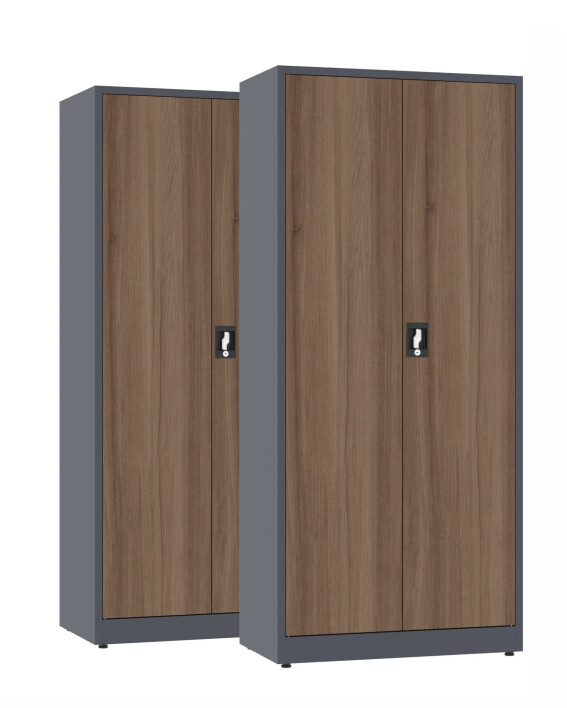 2x Biurowa szafa metalowa na dokumenty, 1950x800x435 mm, NATURAL: grafitowa/orzech - TechViking