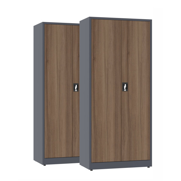 2x Biurowa szafa metalowa na dokumenty, 1950x800x435 mm, NATURAL: grafitowa/orzech - TechViking #1