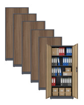 6x Biurowa szafa metalowa na dokumenty, 1950x800x435 mm, NATURAL: grafitowa/orzech - TechViking