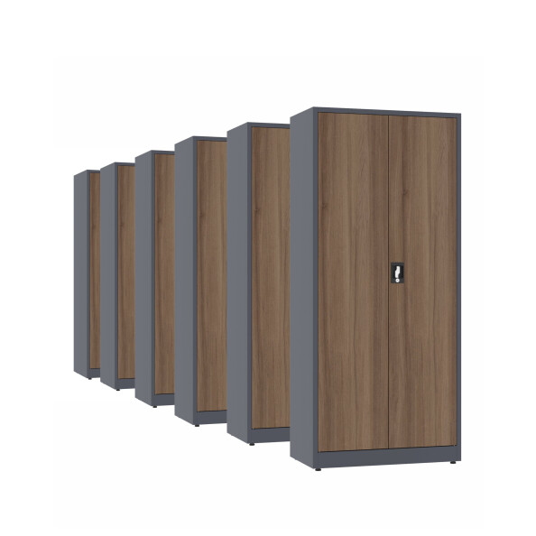 6x Biurowa szafa metalowa na dokumenty, 1950x800x435 mm, NATURAL: grafitowa/orzech - TechViking #1
