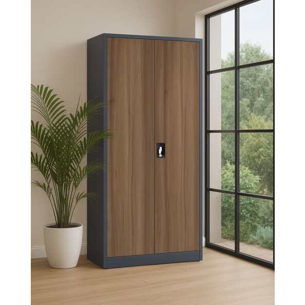 Biurowa szafa metalowa na dokumenty, 1950x800x435 mm, NATURAL: grafitowa/orzech - TechViking #5