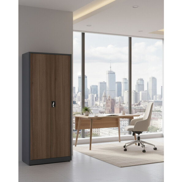Biurowa szafa metalowa na dokumenty, 1950x800x435 mm, NATURAL: grafitowa/orzech - TechViking #6