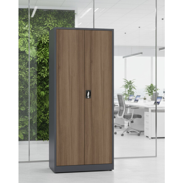 Biurowa szafa metalowa na dokumenty, 1950x800x435 mm, NATURAL: grafitowa/orzech - TechViking #7