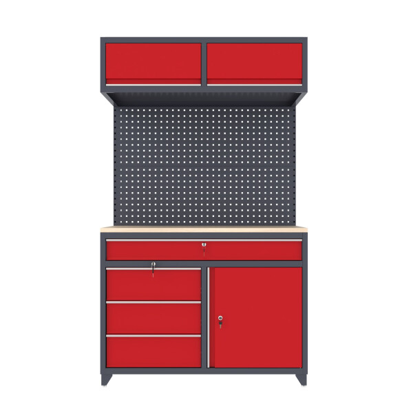 Stół warsztatowy 2030x1200x630 mm z nadbudową i szufladami, grafitowo-czerwony - TechViking #3