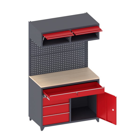 Stół warsztatowy 2030x1200x630 mm z nadbudową i szufladami, grafitowo-czerwony - TechViking #5