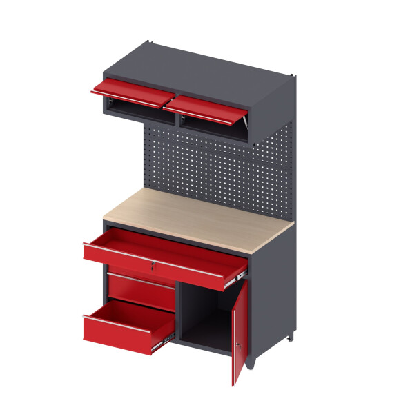 Stół warsztatowy 2030x1200x630 mm z nadbudową i szufladami, grafitowo-czerwony - TechViking #6
