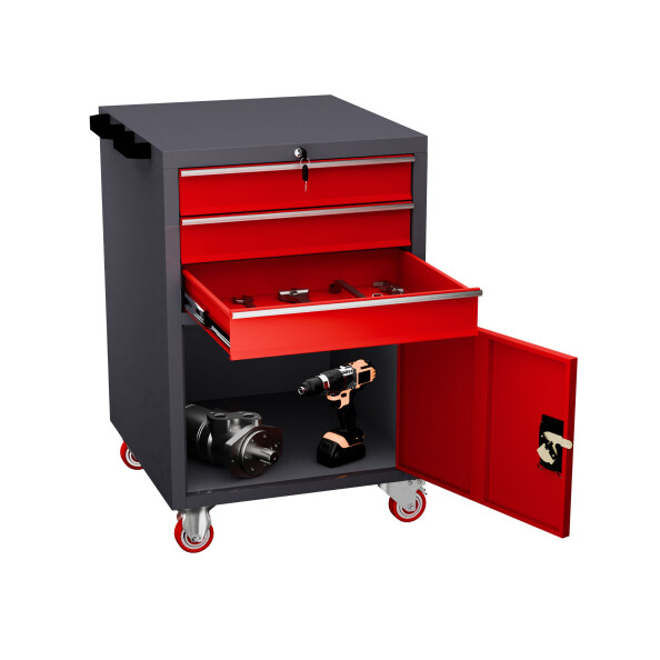 Mobilny kontenerek warsztatowy 850x560x600 mm, grafitowo-czerwony - TechViking #2