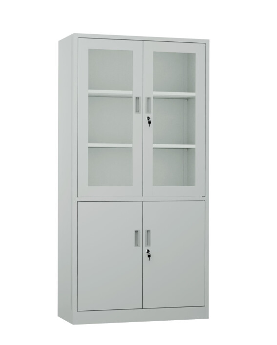 Metalowa szafa z przeszklonymi drzwiami, 1850x900x400 mm, szara - TechViking
