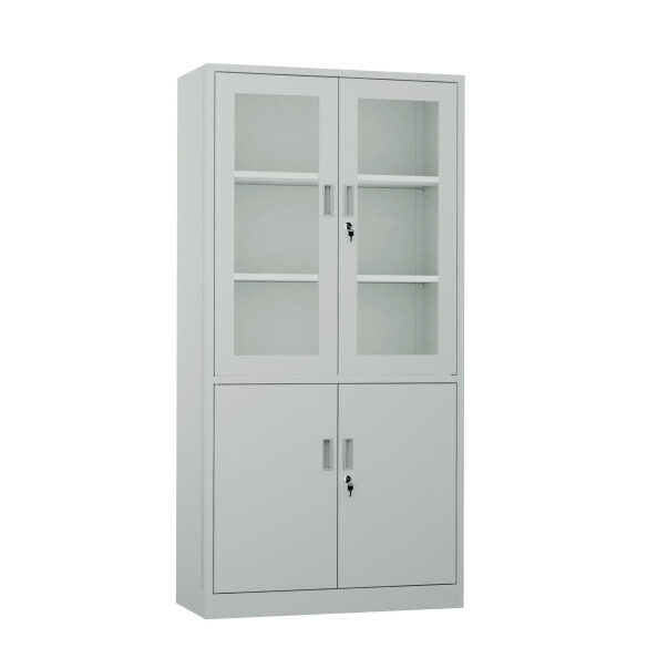 Metalowa szafa z przeszklonymi drzwiami, 1850x900x400 mm, szara - TechViking #1
