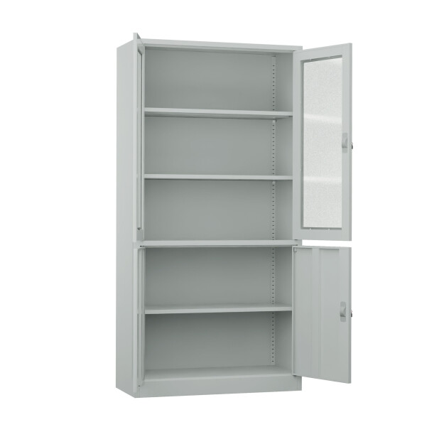 Metalowa szafa z przeszklonymi drzwiami, 1850x900x400 mm, szara - TechViking #2
