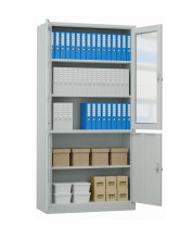 Metalowa szafa z przeszklonymi drzwiami, 1850x900x400 mm, szara - TechViking