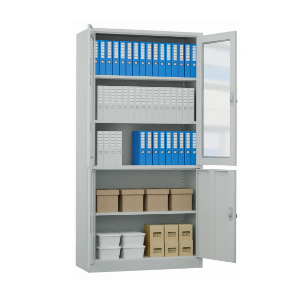 Metalowa szafa z przeszklonymi drzwiami, 1850x900x400 mm, szara - TechViking #3