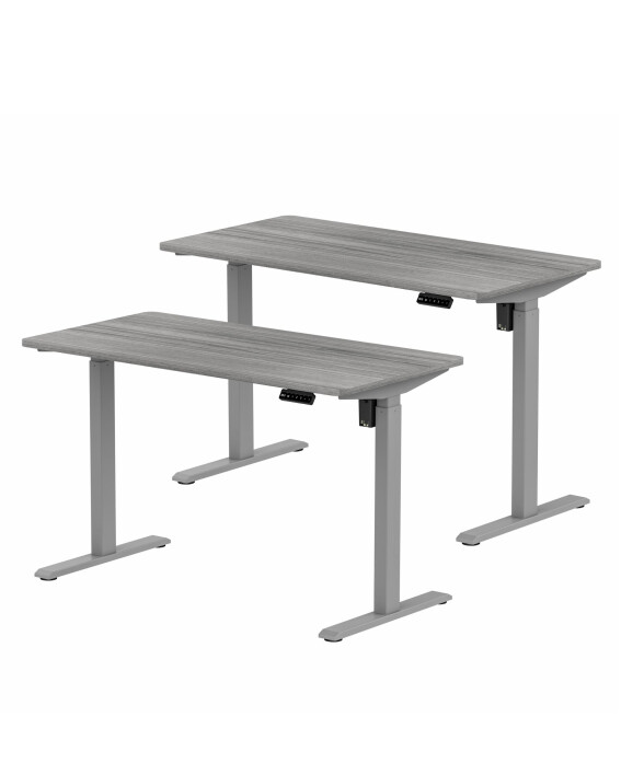 2x Biurko z elektryczną regulacją wysokości, 1200x600 mm, szare - TechViking