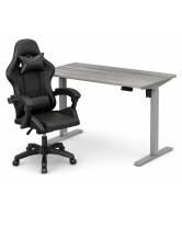 Zestaw: Biurko z regulacją wysokości, szare + Fotel gamingowy NORD-X czarny - TechViking