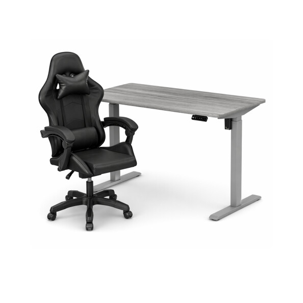 Zestaw: Biurko z regulacją wysokości, szare + Fotel gamingowy NORD-X czarny - TechViking #1