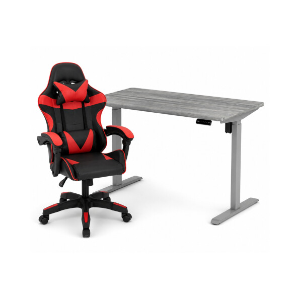 Zestaw: Biurko z regulacją wysokości, szare + Fotel gamingowy NORD-X czarno-czerwony - TechViking #1