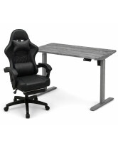 Zestaw: Biurko z regulacją wysokości, szare + Fotel gamingowy NORD-X2 czarny - TechViking