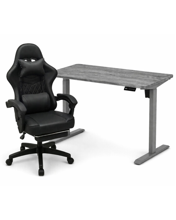Zestaw: Biurko z regulacją wysokości, szare + Fotel gamingowy NORD-X2 czarny - TechViking