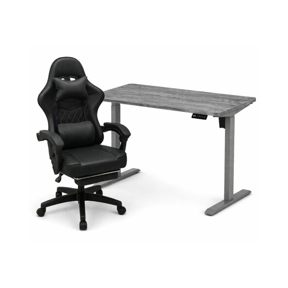 Zestaw: Biurko z regulacją wysokości, szare + Fotel gamingowy NORD-X2 czarny - TechViking #1