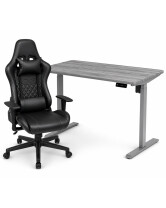 Zestaw: Biurko z regulacją wysokości, szare + Fotel gamingowy THOR-X czarny - TechViking