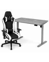 Zestaw: Biurko z regulacją wysokości, szare + Fotel gamingowy THOR-X czarno-biały - TechViking