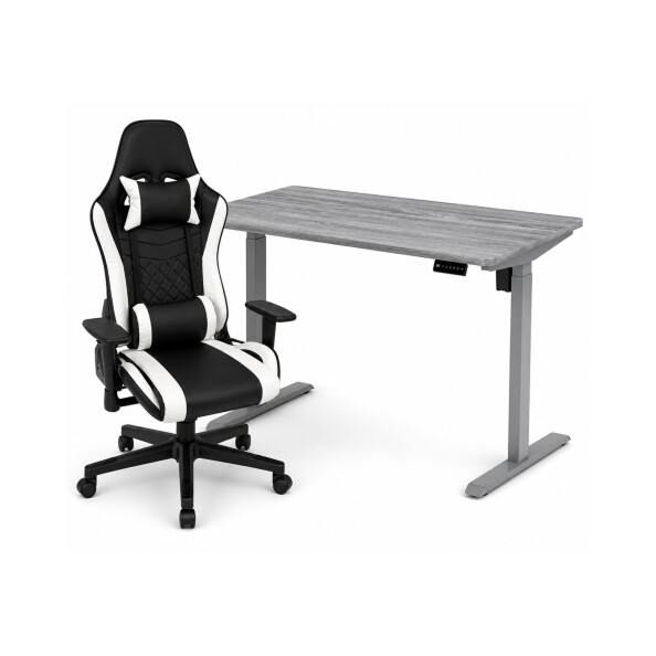 Zestaw: Biurko z regulacją wysokości, szare + Fotel gamingowy THOR-X czarno-biały - TechViking #1
