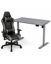 Zestaw: Biurko z regulacją wysokości, szare + Fotel gamingowy THOR-X czarno-szary - TechViking
