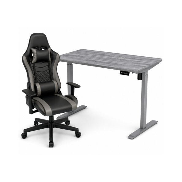 Zestaw: Biurko z regulacją wysokości, szare + Fotel gamingowy THOR-X czarno-szary - TechViking #1