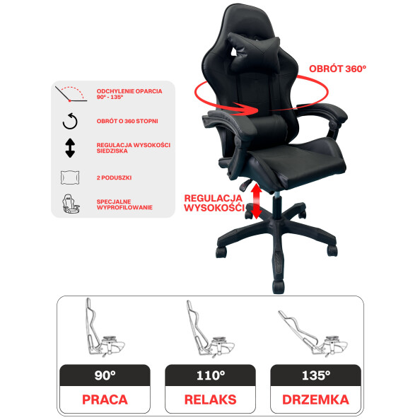 Fotel gamingowy NORD-X czarno/ biały - TechViking #6