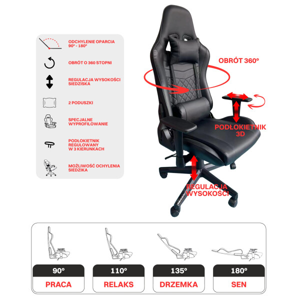 Fotel gamingowy RAGNAR-X czarny - TechViking #4