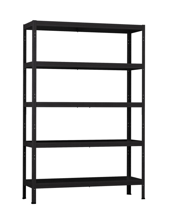 Metalowy regał półkowy FJORDI, 1800x1200x600 mm, 5 półek, 100 kg, czarny - TechViking