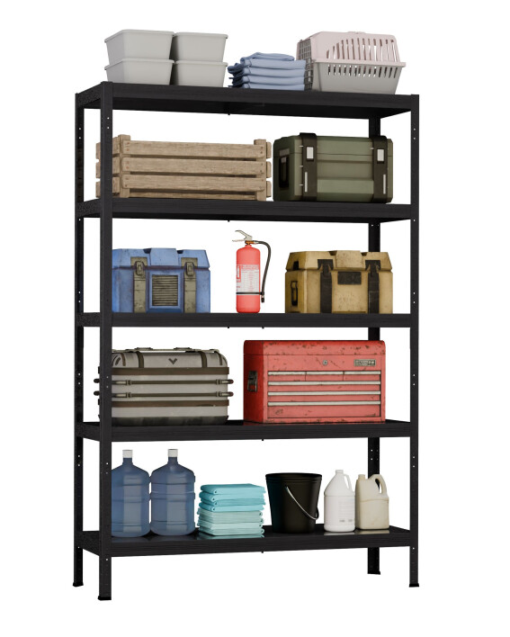 Metalowy regał półkowy FJORDI, 1800x1000x600 mm, 5 półek, 100 kg, czarny - TechViking