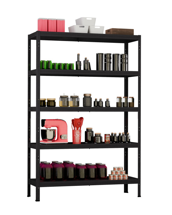 Metalowy regał półkowy FJORDI, 1800x1200x400 mm, 5 półek, 100 kg, czarny - TechViking